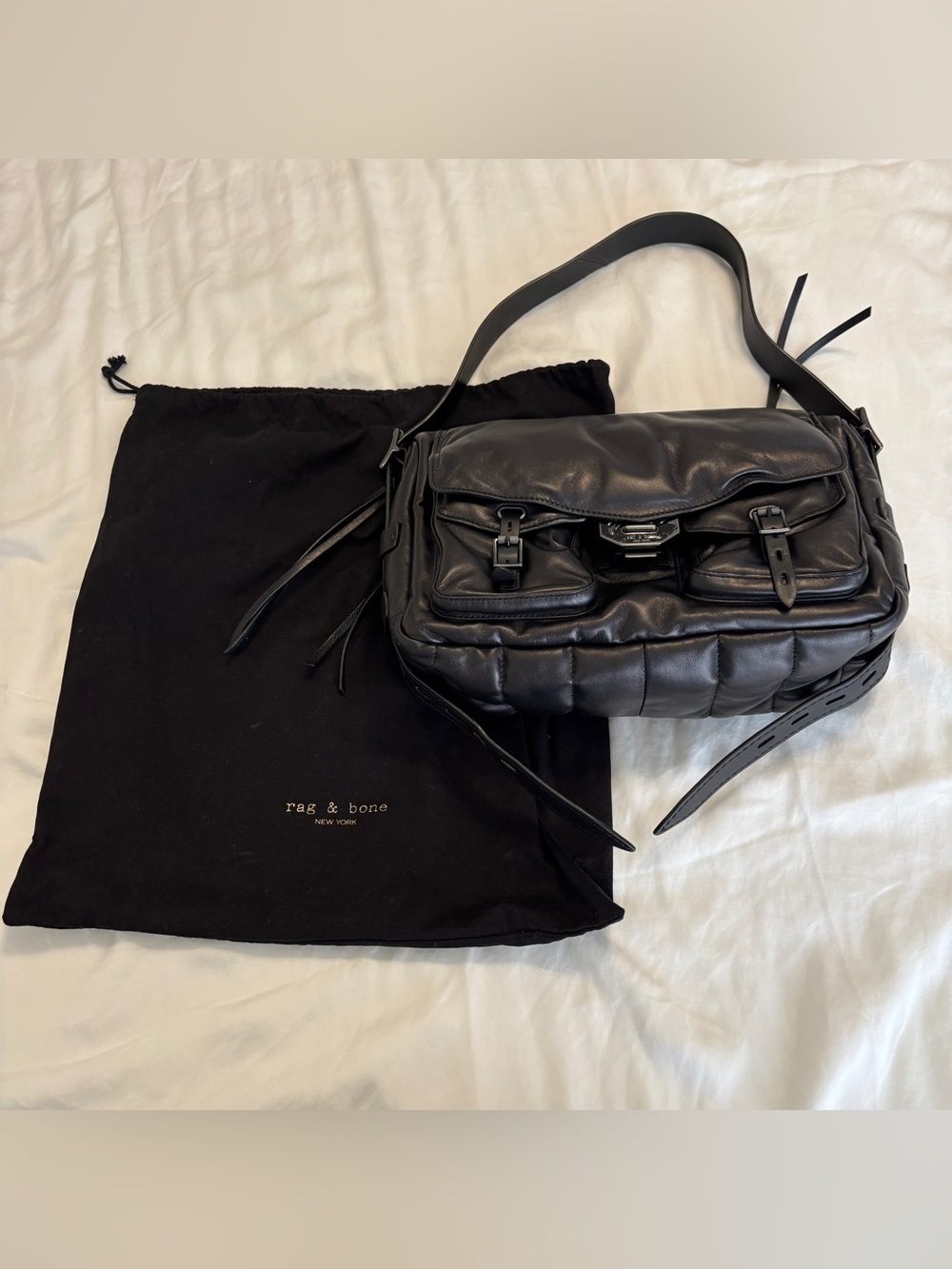 Rag & bone black gunmetal puffy field messenger bag - Picture 15 of 16